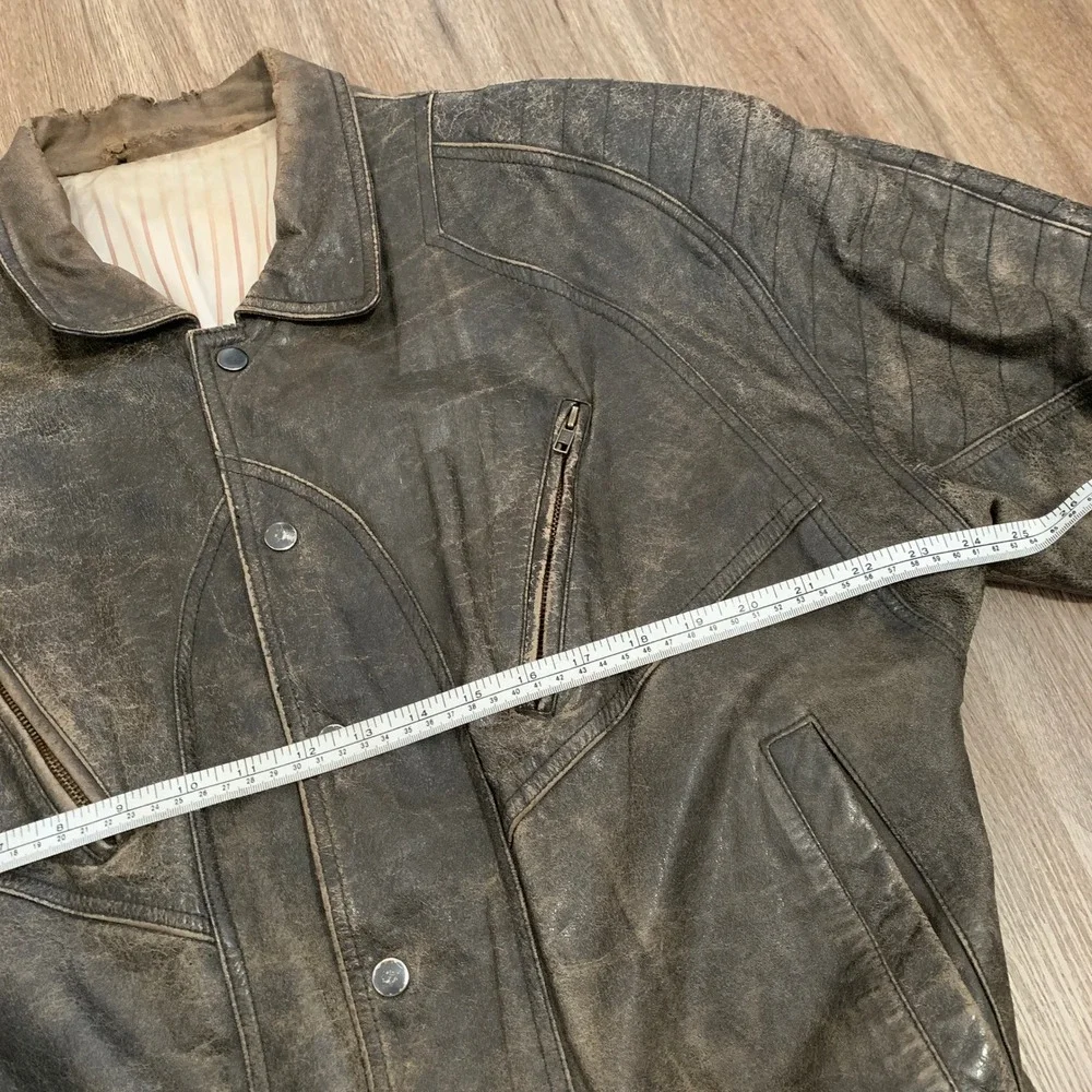 Rare Vintage 70s German brown leather moto bomber jacket - size large mens